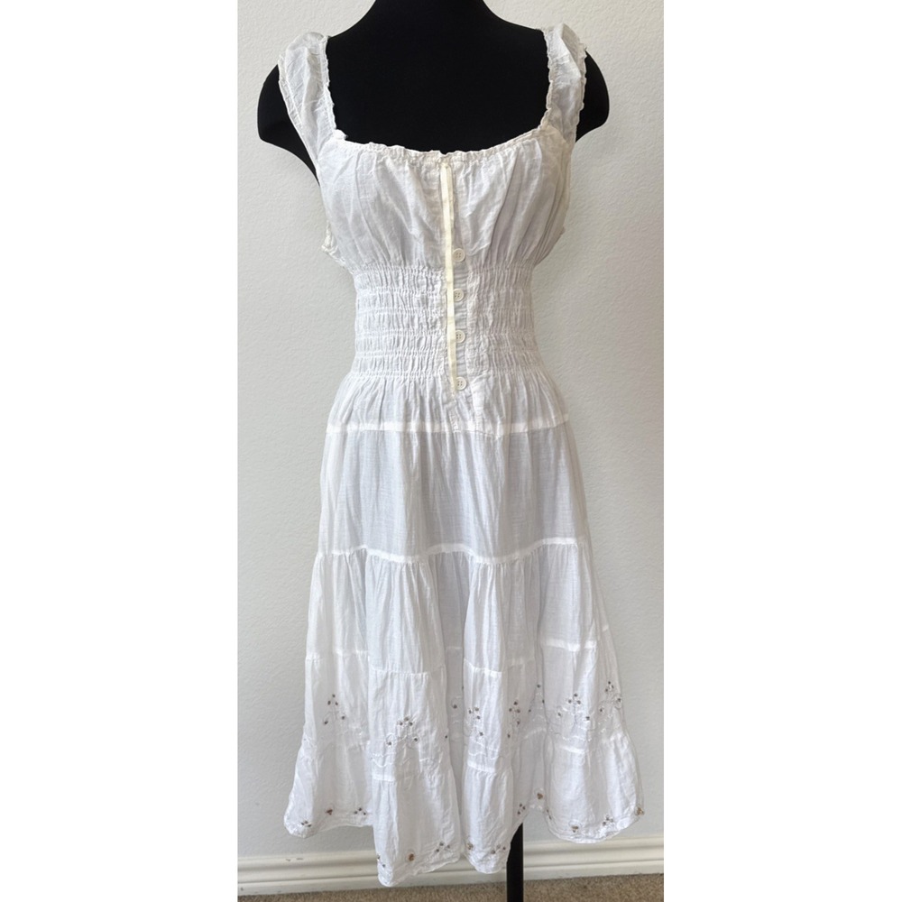 Indian Tropical Fashion Ivory Cotton Gauze Tiered Sundress S/M Boho‎ Cottagecore